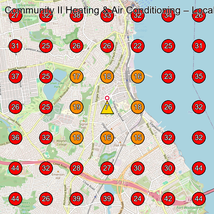 Community II Heating & Air Conditioning GeoGrid visibility map for Hvac Contractor in Staten Island